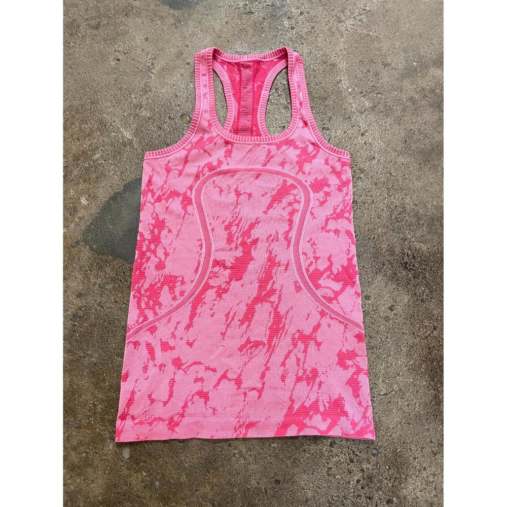 Lululemon Swiftly Tech Racerback Tank Top Womens 2 Pink Jacquard Print Running